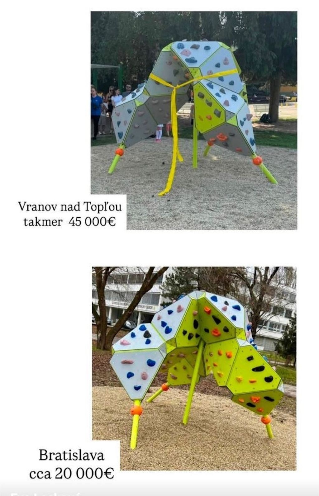 Rovnaká preliezka, rozdielna cena